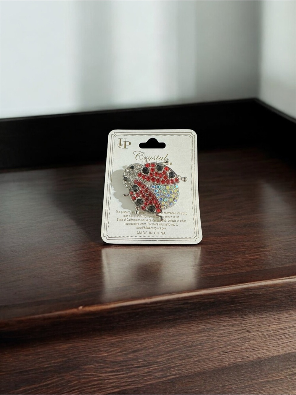 Crystal Iridescent Ladybug Brooch